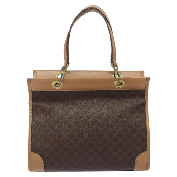 CELINE Macadam Canvas Hand Bag PVC Leather Brown Gold Auth gh161
