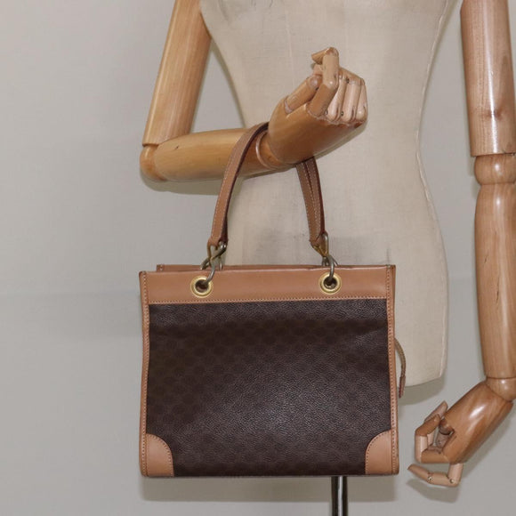 CELINE Macadam Canvas Hand Bag PVC Leather Brown Gold Auth gh161