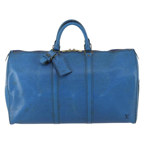 LOUIS VUITTON Epi Keepall 50 Boston Bag Blue M42965 LV Auth gh1615