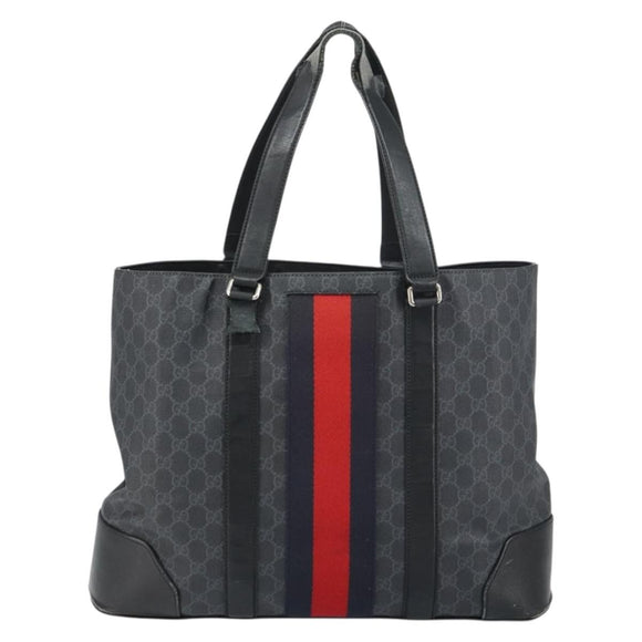 GUCCI GG Supreme Sherry Line Tote Bag PVC Red Black 495560 Auth gh1621