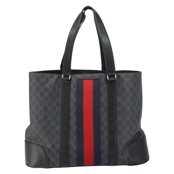 GUCCI GG Supreme Sherry Line Tote Bag PVC Red Black 495560 Auth gh1621