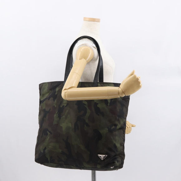 PRADA Camouflage Tote Bag Nylon Khaki Auth gh1628