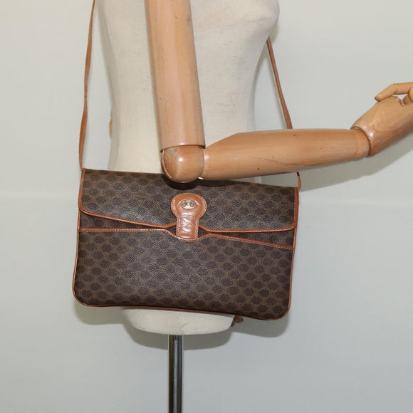 CELINE Macadam Canvas Shoulder Bag PVC Brown Gold Auth gh163