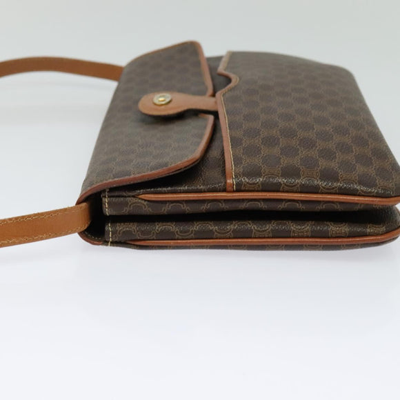 CELINE Macadam Canvas Shoulder Bag PVC Brown Gold Auth gh163