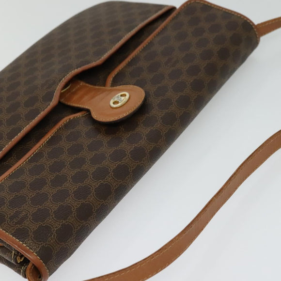 CELINE Macadam Canvas Shoulder Bag PVC Brown Gold Auth gh163