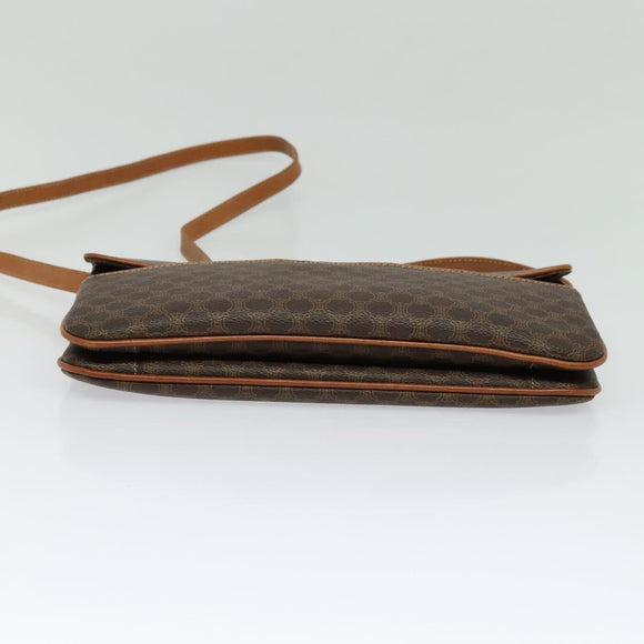 CELINE Macadam Canvas Shoulder Bag PVC Brown Gold Auth gh163