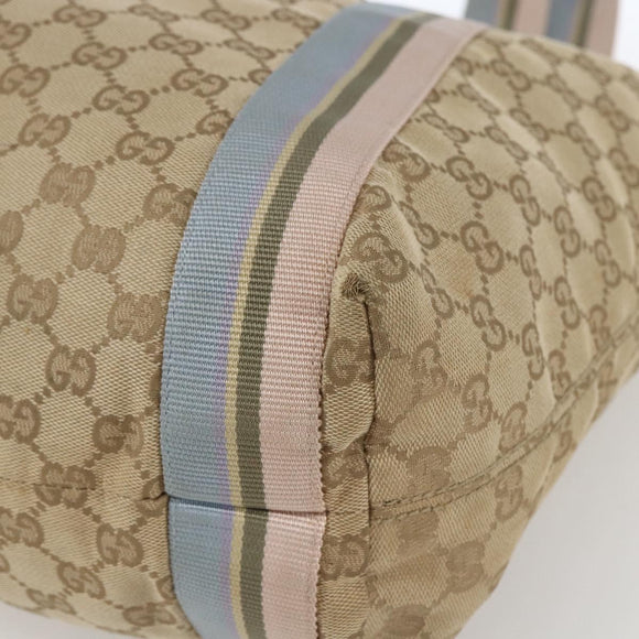 GUCCI GG Canvas Sherry Line Tote Bag Beige Pink Light blue 189669 Auth gh1631