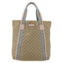 GUCCI GG Canvas Sherry Line Tote Bag Beige Pink Light blue 189669 Auth gh1631-2
