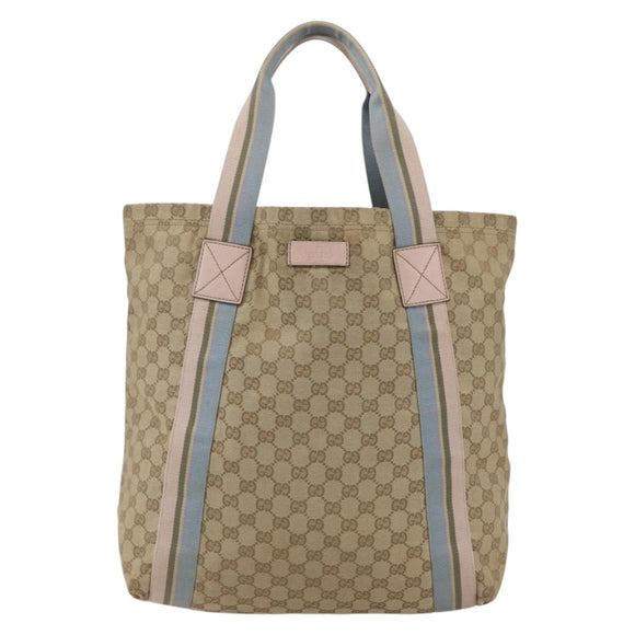 GUCCI GG Canvas Sherry Line Tote Bag Beige Pink Light blue 189669 Auth gh1631