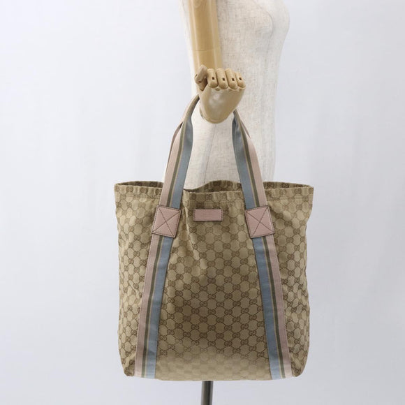 GUCCI GG Canvas Sherry Line Tote Bag Beige Pink Light blue 189669 Auth gh1631