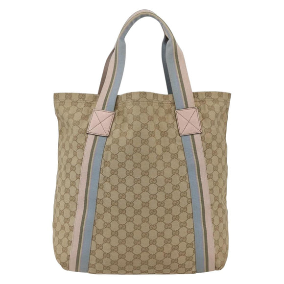 GUCCI GG Canvas Sherry Line Tote Bag Beige Pink Light blue 189669 Auth gh1631