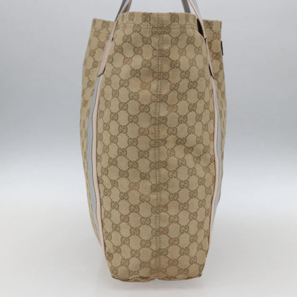 GUCCI GG Canvas Sherry Line Tote Bag Beige Pink Light blue 189669 Auth gh1631
