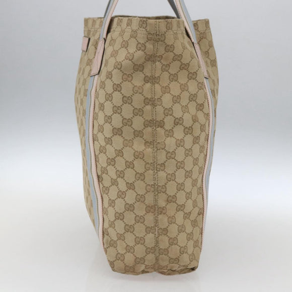 GUCCI GG Canvas Sherry Line Tote Bag Beige Pink Light blue 189669 Auth gh1631