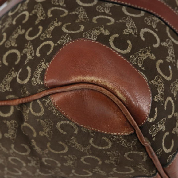 CELINE C Macadam Canvas Horse Carriage Hand Bag Brown Gold Auth gh1632