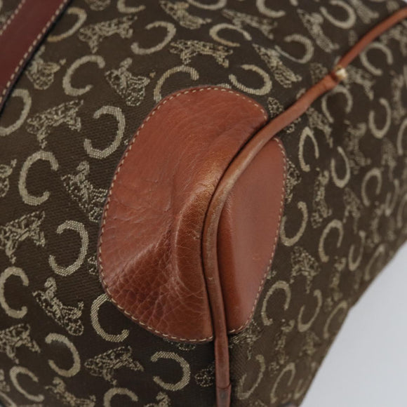 CELINE C Macadam Canvas Horse Carriage Hand Bag Brown Gold Auth gh1632