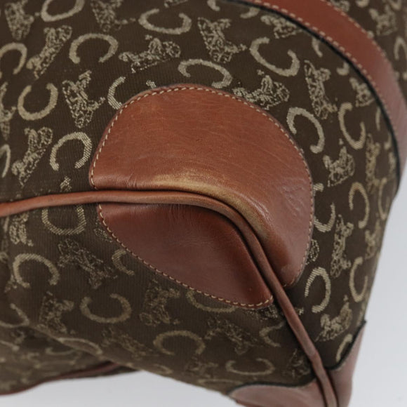 CELINE C Macadam Canvas Horse Carriage Hand Bag Brown Gold Auth gh1632