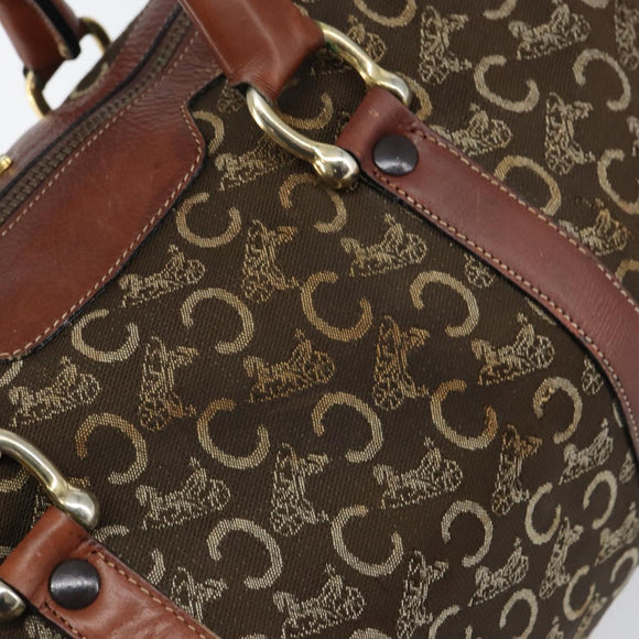 CELINE C Macadam Canvas Horse Carriage Hand Bag Brown Gold Auth gh1632