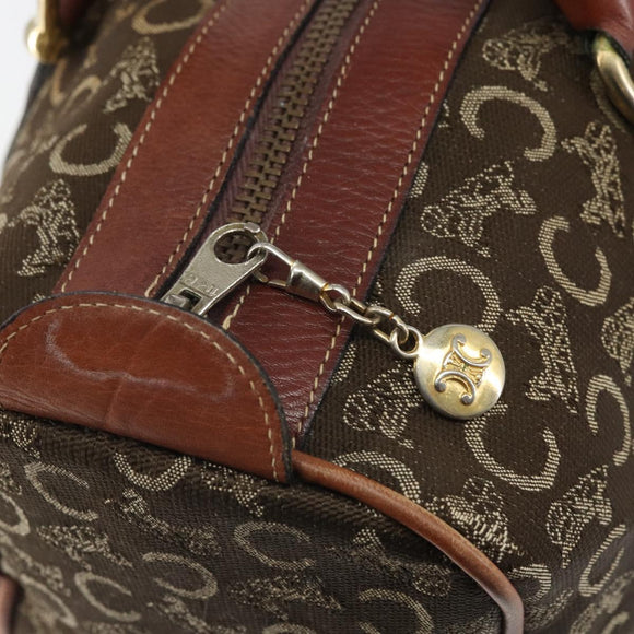 CELINE C Macadam Canvas Horse Carriage Hand Bag Brown Gold Auth gh1632