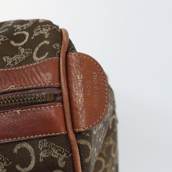CELINE C Macadam Canvas Horse Carriage Hand Bag Brown Gold Auth gh1632