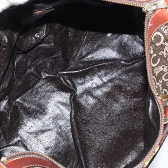 CELINE C Macadam Canvas Horse Carriage Hand Bag Brown Gold Auth gh1632