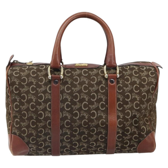 CELINE C Macadam Canvas Horse Carriage Hand Bag Brown Gold Auth gh1632