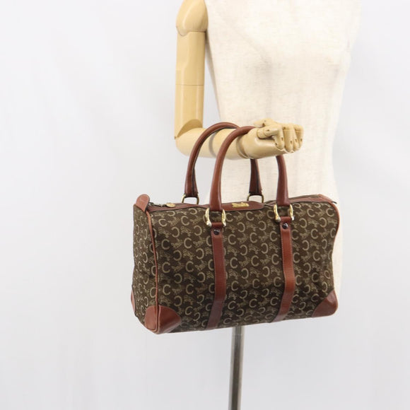CELINE C Macadam Canvas Horse Carriage Hand Bag Brown Gold Auth gh1632