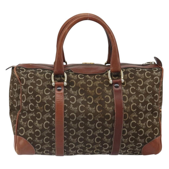 CELINE C Macadam Canvas Horse Carriage Hand Bag Brown Gold Auth gh1632