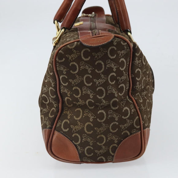 CELINE C Macadam Canvas Horse Carriage Hand Bag Brown Gold Auth gh1632