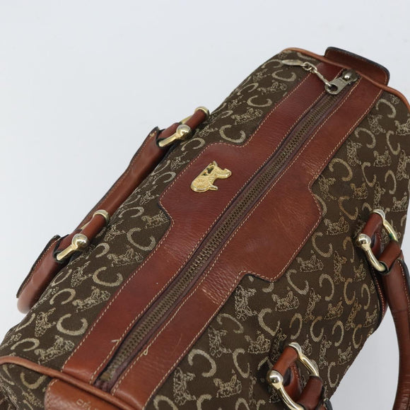 CELINE C Macadam Canvas Horse Carriage Hand Bag Brown Gold Auth gh1632