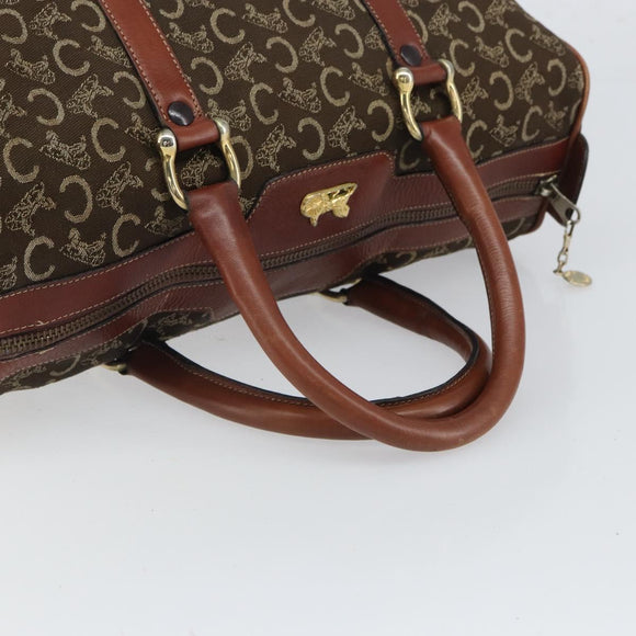 CELINE C Macadam Canvas Horse Carriage Hand Bag Brown Gold Auth gh1632