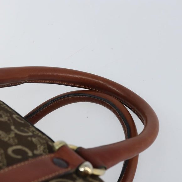 CELINE C Macadam Canvas Horse Carriage Hand Bag Brown Gold Auth gh1632