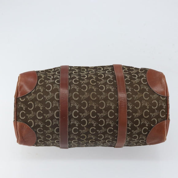 CELINE C Macadam Canvas Horse Carriage Hand Bag Brown Gold Auth gh1632