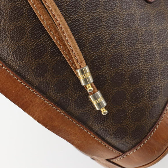 CELINE Macadam Canvas Shoulder Bag PVC Leather Brown Gold Auth gh1633