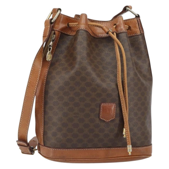 CELINE Macadam Canvas Shoulder Bag PVC Leather Brown Gold Auth gh1633