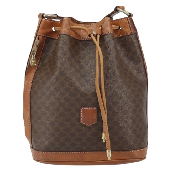 CELINE Macadam Canvas Shoulder Bag PVC Leather Brown Gold Auth gh1633