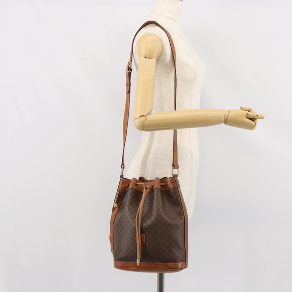 CELINE Macadam Canvas Shoulder Bag PVC Leather Brown Gold Auth gh1633