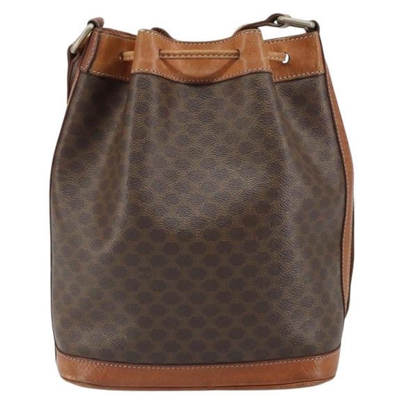 CELINE Macadam Canvas Shoulder Bag PVC Leather Brown Gold Auth gh1633