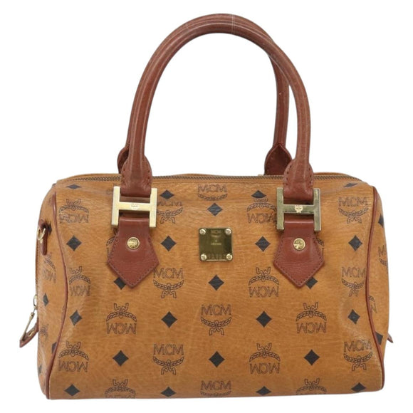 MCM Vicetos Logogram Hand Bag PVC Leather Brown Gold Auth gh1634