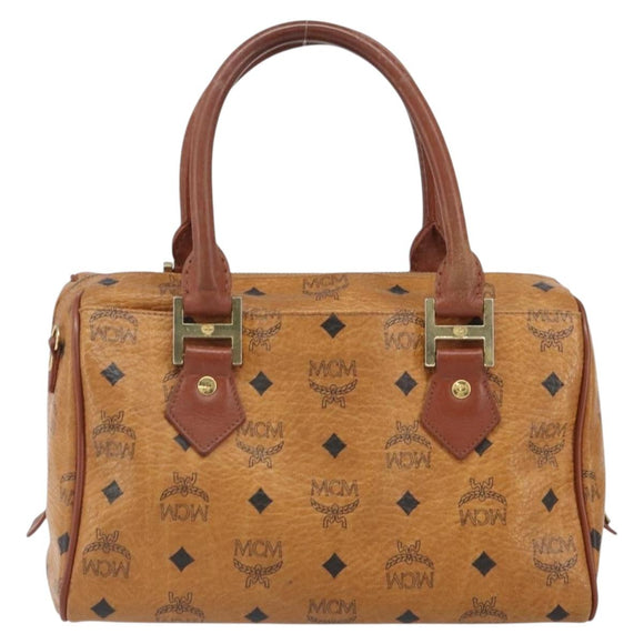 MCM Vicetos Logogram Hand Bag PVC Leather Brown Gold Auth gh1634