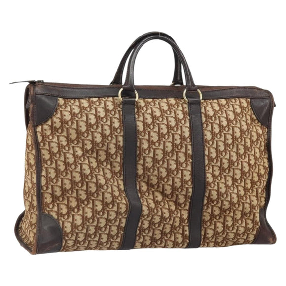 Christian Dior Trotter Canvas Boston Bag Brown Gold Auth gh1637
