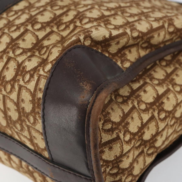 Christian Dior Trotter Canvas Boston Bag Brown Gold Auth gh1637