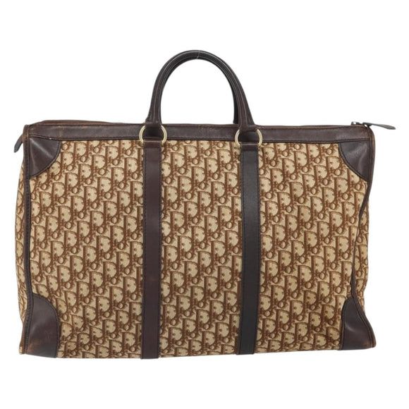 Christian Dior Trotter Canvas Boston Bag Brown Gold Auth gh1637