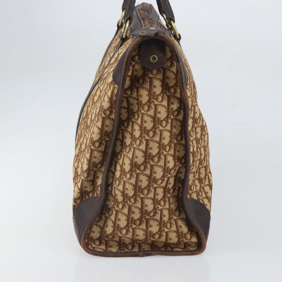 Christian Dior Trotter Canvas Boston Bag Brown Gold Auth gh1637