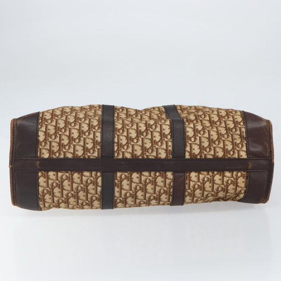 Christian Dior Trotter Canvas Boston Bag Brown Gold Auth gh1637