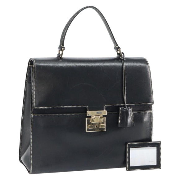 GUCCI Hand Bag Leather Black Gold 000 0857 Auth gh1638