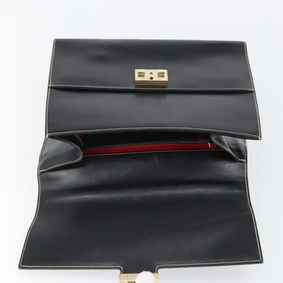GUCCI Hand Bag Leather Black Gold 000 0857 Auth gh1638