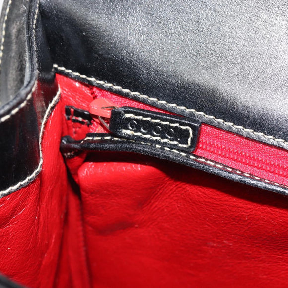 GUCCI Hand Bag Leather Black Gold 000 0857 Auth gh1638