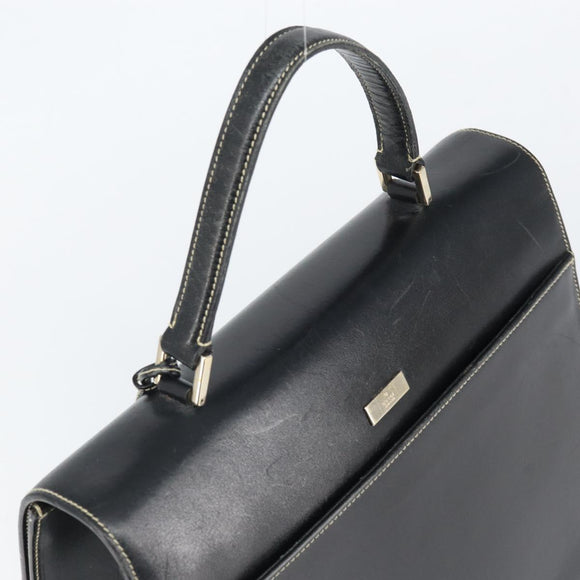 GUCCI Hand Bag Leather Black Gold 000 0857 Auth gh1638
