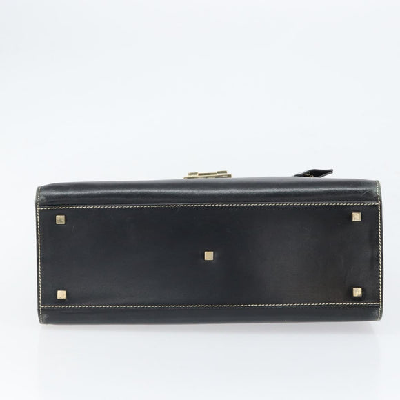 GUCCI Hand Bag Leather Black Gold 000 0857 Auth gh1638