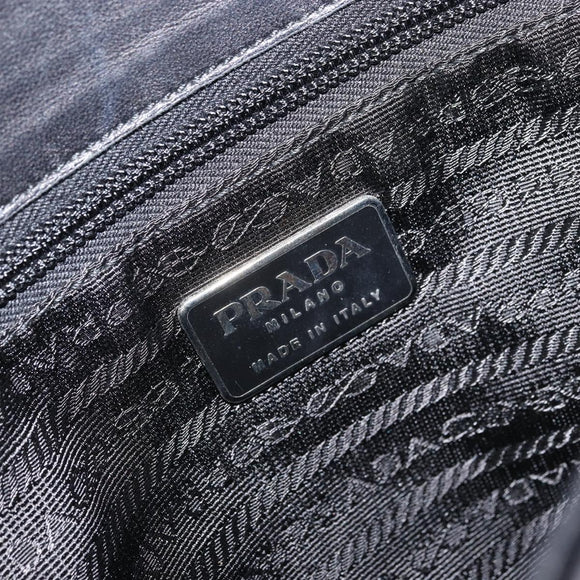 PRADA Tote Bag Nylon Leather Black Silver Auth gh1640